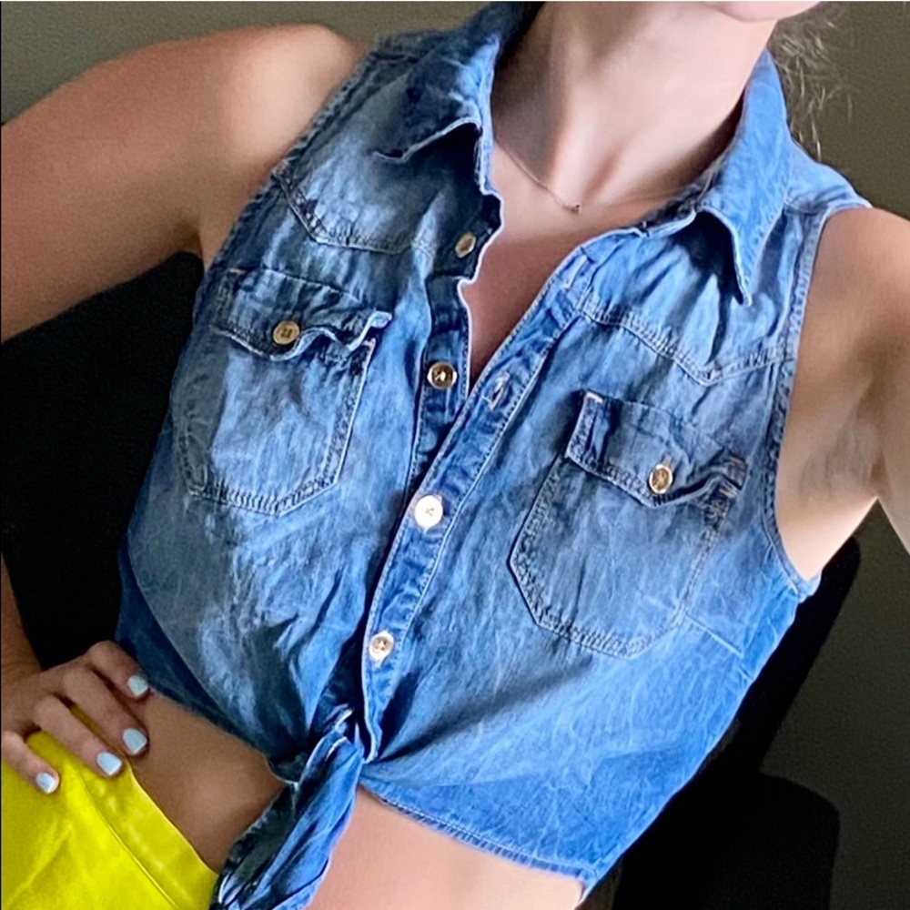 Bebe denim crop shirt